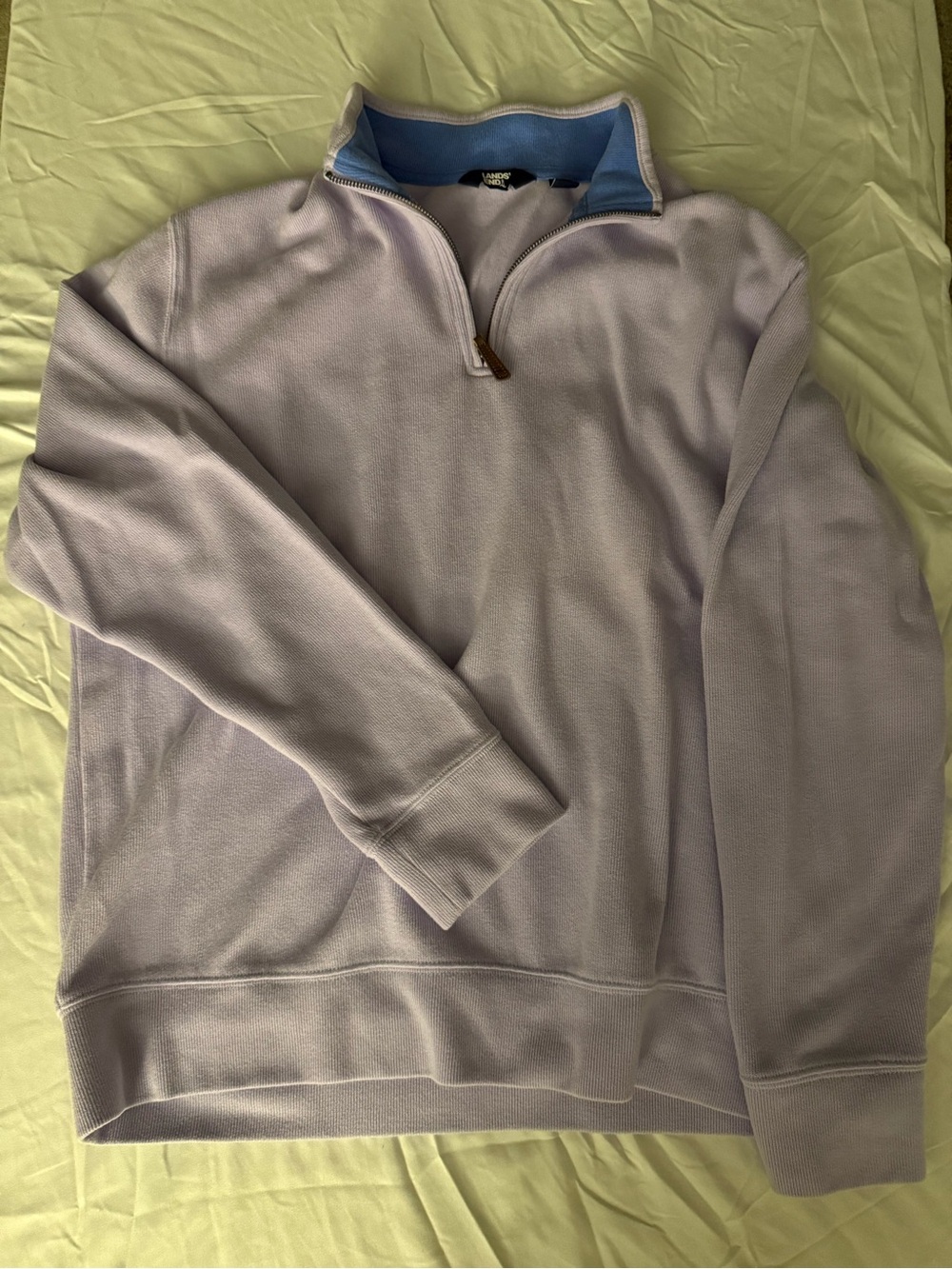Lands' End Men's Quarter-Zip Sweater in Light Lavender with Blue Collar